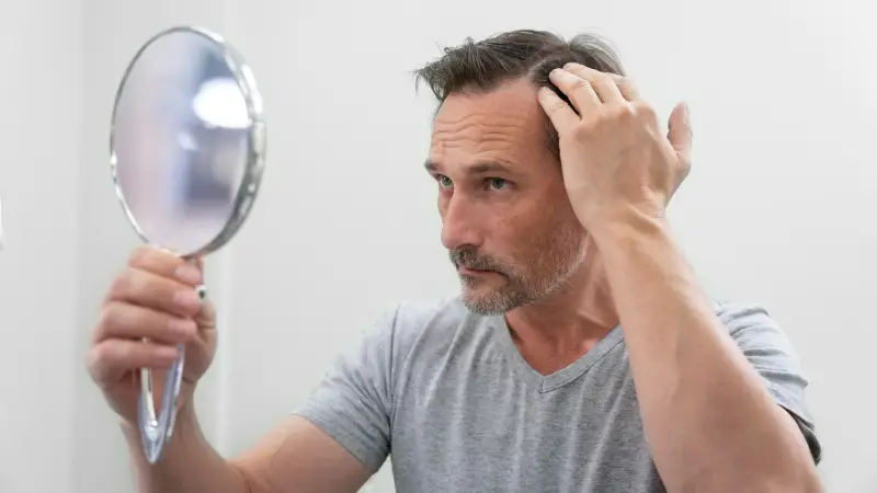 ataşehir saç ekimi aynada saçına bakan erkek