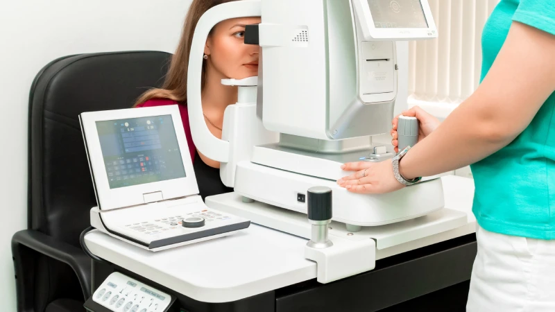 Göz muayenesi yaptıran kadın