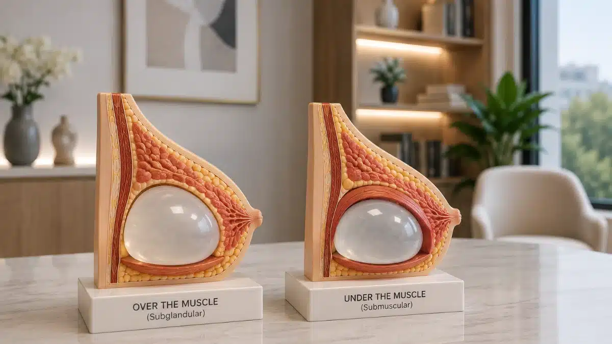 breast implants over vs under the muscle